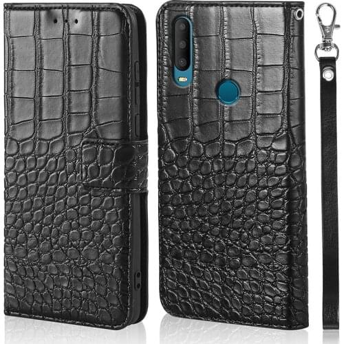 Luxury Crocodile skin Leather Case For Alcatel 3X 2019 Flip Wallet Card Slots Book Phone Cover for Alcatel 3X 2019 With Strap