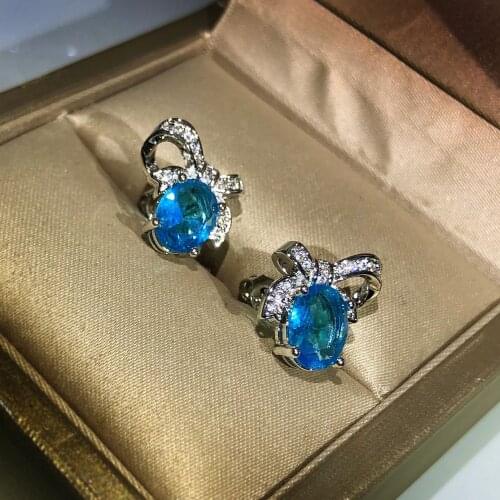 DIWENFU 925 Silver Sterling Sapphire Stud Earring for Women Aros Mujer Oreja Orecchini Bowknot Jewelry Blue Topaz Earrings Party