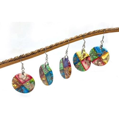 Natural stone earrings round colorful rainbow candy cute turquoise pendant earrings pendant fashion jewelry new accessories