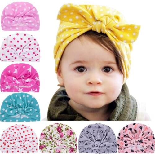 Children Print Baby Hat Kids Bow Dot Flower Cap Newborn Girls photography Props Spring Autumn Modis Beanie Turban Infant Props