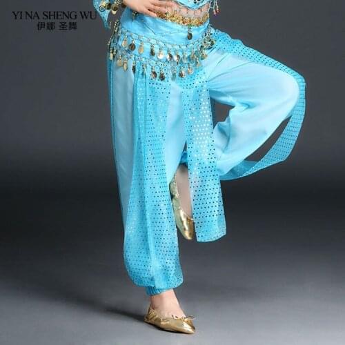 Grils Belly Dance Costumes Pants India Dance Stage Performance Harem Pants For Kids Dance Practice Show Sequined Wide Leg Pants