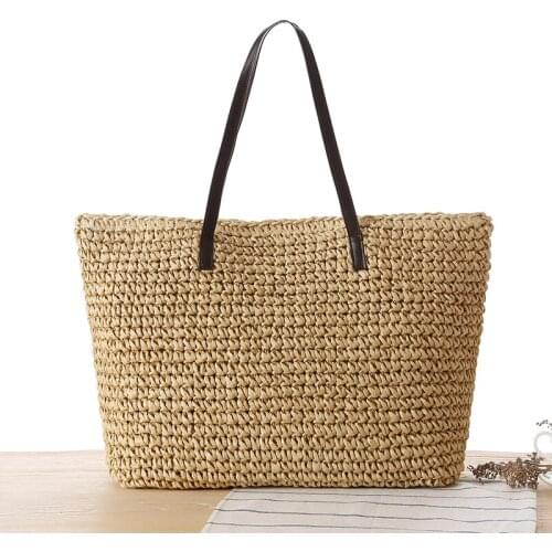 One Shoulder Straw Woven Women Tote Bag For All Seasons Travel Leisure Beach Sling Bags Female