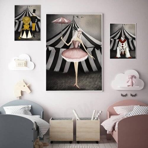 Modern Vintage Circus Posters And Prints Ballerina Clown Magician Wall Art Canvas Painting Pictures For Living Room Home Decor