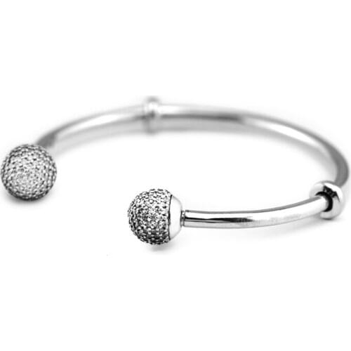 Sparking Open Bangle Silver BraceletS For Woman DIY Beads & Charms Authentic Sterling Silver Fashion Jewelry Bracelets