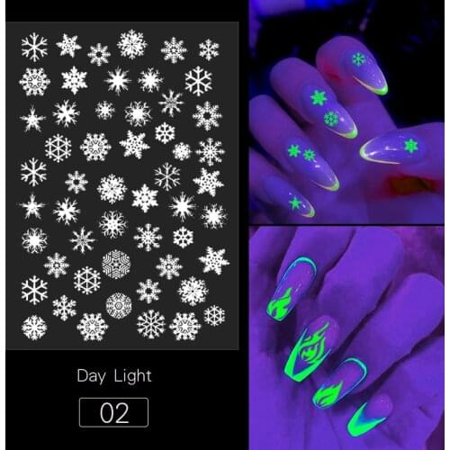 Luminous Adhesive Nail Stickers 3D Christmas Butterfly Snow Nail Art Water Stickers Decals Foils Wraps Manicures Decorations