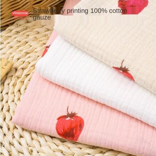 Fabric Cotton 100% Strawberry Printed Gauze Children Pajamas Skirt Dress Kids Brode Sewing Floral DIY White Pink By Half A Meter
