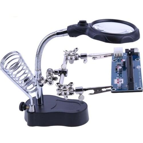 Welding Magnifying Glass with LED Light 3.5X-12X lens Auxiliary Clip Loupe Desktop Magnifier Third Hand Soldering Repair