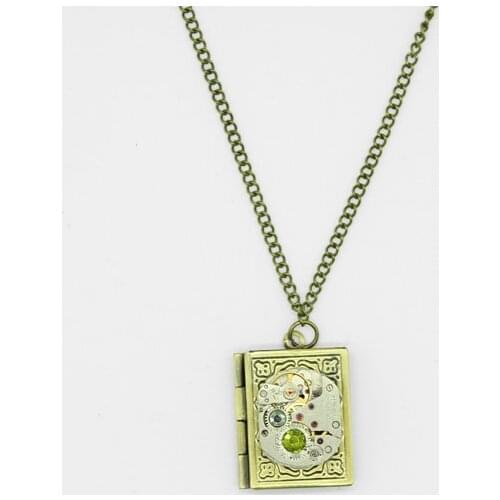 Steampunk Vintage Bronze Square Locket Pendant Mechanical Watch Movement Necklace Steam Punk Goth Jewelry Handmade