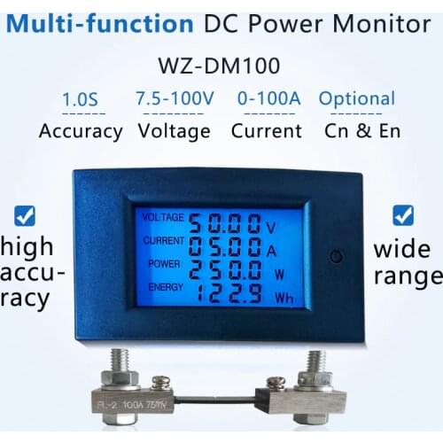 DC 7.5-100V 100A 50A Voltmeter Ammeter Car Battery Tester Power Energy electricity Voltage Meter monitor 12v 24v 48v 96v