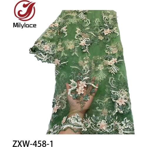 Embroidered French Tulle Lace Fabric with Beads African Lace Fabric By Yards Lace Fabric for Sewing Dress 5 Yards/lot ZXW-458