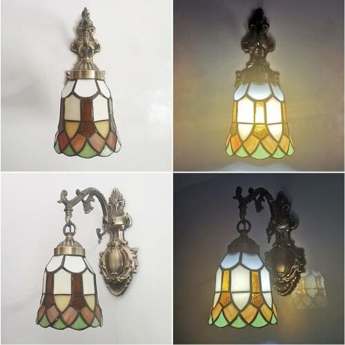 WOERFU Tiffany Wall Lamp European Glass lampshade Lighting E27 Single Head Wall Lamps