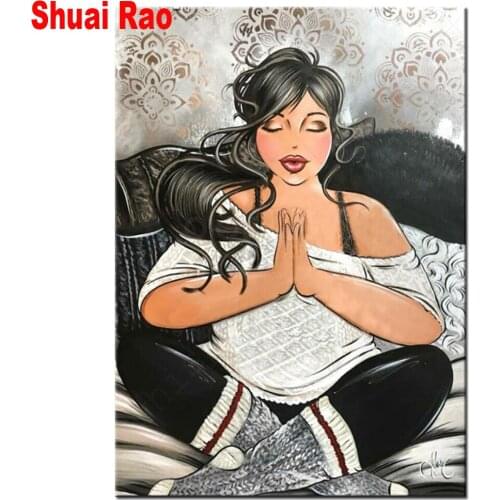 YoGa Practicing Woman mosaic Picture Of Rhinestones Embroidery fat lady 5D DIY Diamond Painting Full Drill Square round art