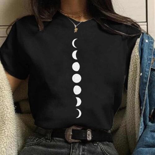 New Summer Fashion Moon Printed T Shirt Harajuku Fahsion Graphic Short Sleeve Women T Shirt O Neck Black Top Tees T-Shirts