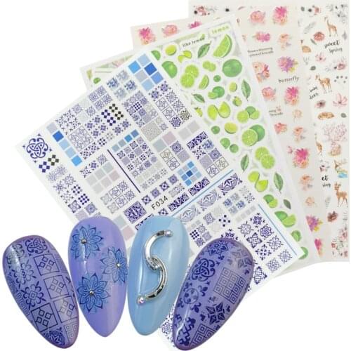 3D Stickers For Nails Geometric Flower Flamingo Cactus Fruit Slider Decals Purple Jewelry DIY Nail Art Decoration for Manicure