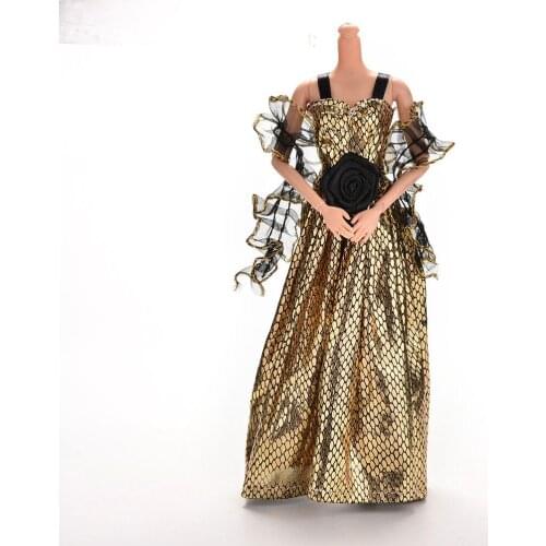 1Set Crocodile Grain Stripe Golden And Black Luxury Grown New Arrival Doll Lady Clothes Dress For Doll With Shawl