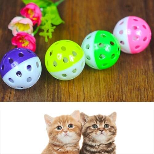 1Pc Plastic Puppy Interesting Round Play Ball With Bell Pounce Rattle Pet Chew Toys Color At Random