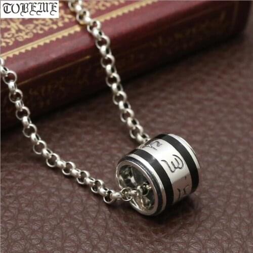 100% 925 Silver Tibetan Six Words Proverb Bead Pendant Buddhist OM Mani Pendant Kuanyin Buddha Mantra Pendant Good Luck