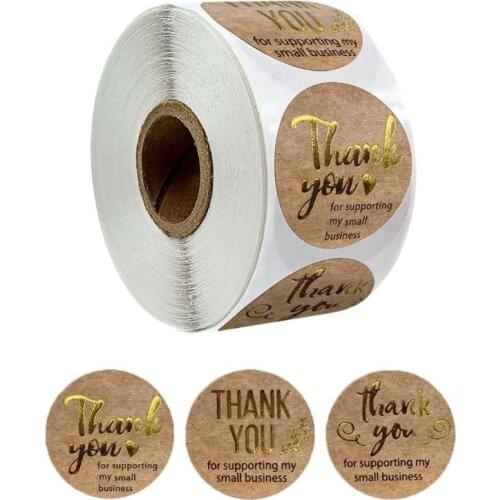 500pcs/roll Thank You for supporting My Small Business Kraft Stickers Gold Foil