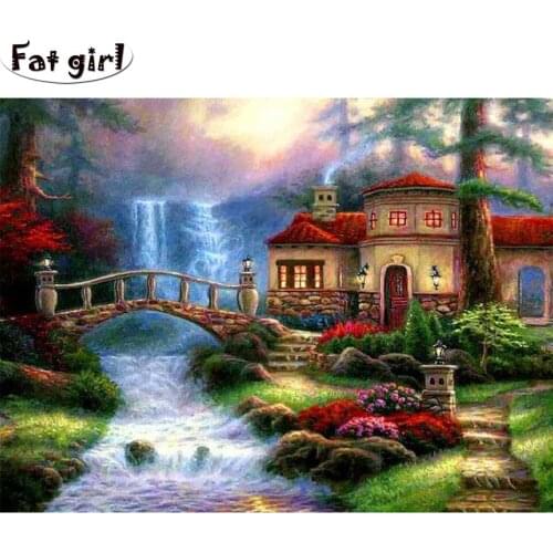 5D DIY Diamond Painting Villa, small bridge and flowing water Full Square/Round Embroidery Kits mosaic landscape home Ornaments