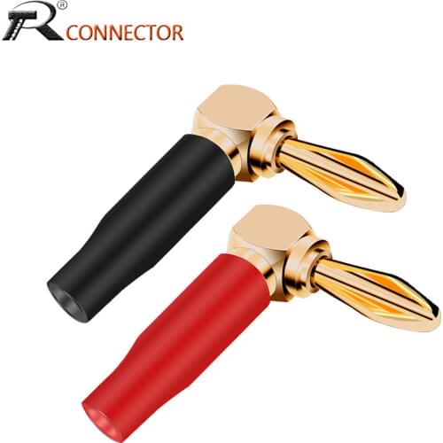 2PCS Right Angle Banana Plug Audio Speaker Screw Banana Gold Plated Bend 90 Degree Plug Connector 6mm Wire Hole Jack Adapter