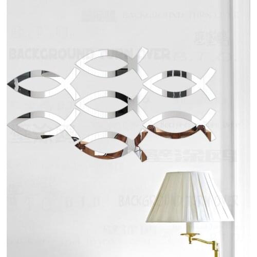 7pcs Mirror Wall Stickers Decals Walls Room Decoration Bedroom Decor Sticker Jesus Christ Fish Hollow Scattered Lovely Cute R165