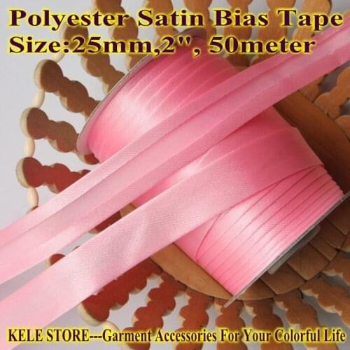 Free shippment-Polyester Satin Bias Tape ,bias binding size: 2.5cm 1", DIY making, folding tape cloth sewing material col Pink