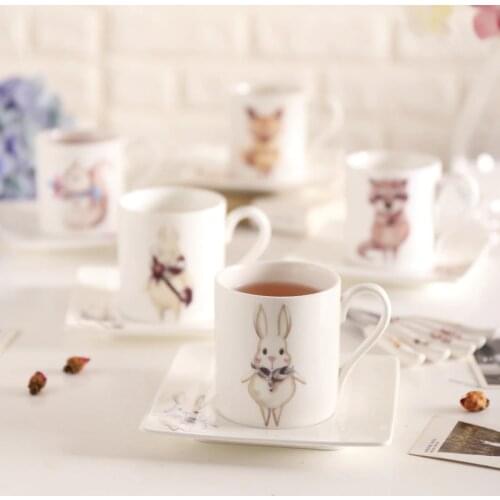 Bone China Cafe Cup Dish Fairy Tales Kawaii Cartoon Kit Ceramics Coffee Milk Tea Mug Tray Spoon Set Tumbler Square Plate