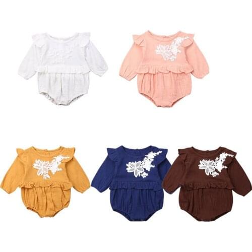 Baby Bodysuit 2019 Baby Girls Newborn Toddler Clothes Cotton Linen Long Sleeve Lace Floral Bodysuit Jumpsuit Outfits