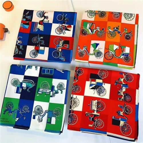 Bohemian Brand Design Plaid Carriage Square Scarf Women Silk Hijab Scarves Fashion Bandana Headband Neckerchief For Ladies