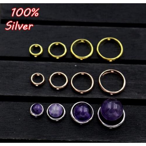 4pcs 100% S925 Sterling Silver Color DIY Bracelet Accessories Round Hollow Ring Charms Placed Beads for Jewelry DIY Making