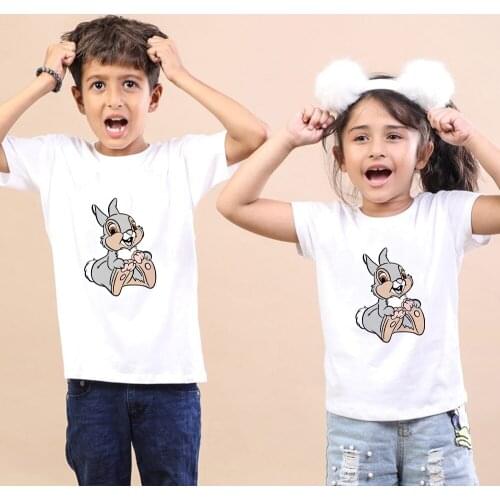 Kids Girls Boys T-shirt New Rabbit Thumper Design Tops Summer Dad and Mom Clothing Fashion T-shirt Cute Bambi Children Clothes