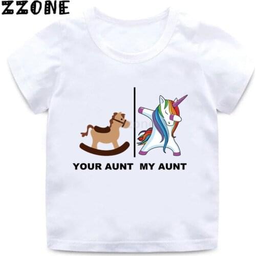 Boys/Girls Your Aunt Horse My Aunt Unicorn Cartoon Print T shirt Kids Summer Clothes Children Dabbing Funny Baby T-shirt