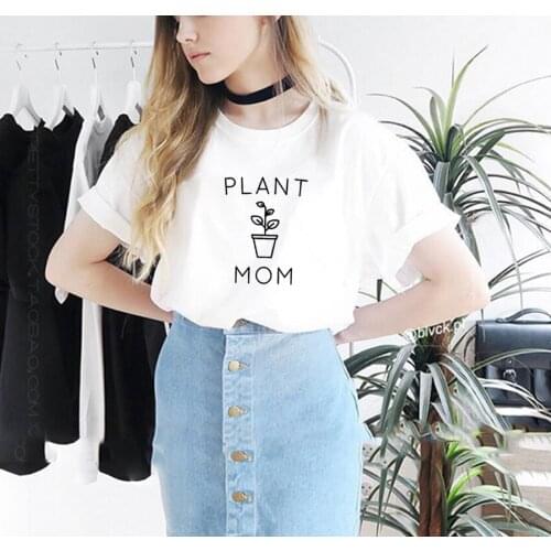 Plant Mom T Shirt Women 2020 T-shirt Loose Camiseta Mujer Short Sleeve Harajuku Womens T-shirts Tops Black White T Shirt Femme