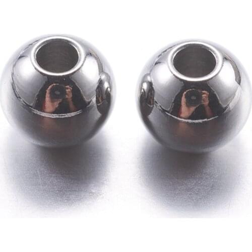 PandaHall 100pcs 3mm 4mm 5mm 304 Stainless Steel Smooth Metal Beads bracelet necklace DIY Jewelry Making Findings accessories