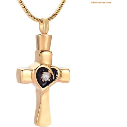 IJD8329-1 20Pcs a Lot Sparking Crystal Gold Cross My Heart Cremation Jewelry Keepsake Memorial Ash Urn Necklace