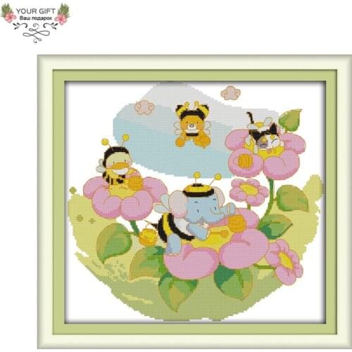 Joy Sunday C500 Counted and Stamped Home Decor The Spring Bees Needlework Needlepoint Embroidery DIY Cross Stitch kits
