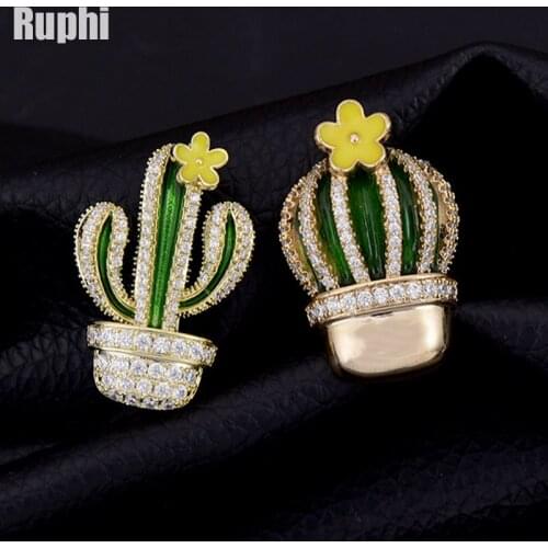 Korean Fashion Zircons Potted cactus fashion pin Brooch female jewelry accessories suit coat creative versatile Badge