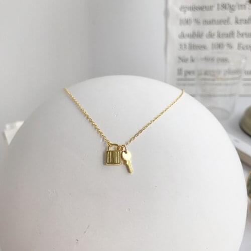 Lasys 100% Authentic 925 Sterling silver Golds LOVE Lock &Key pendant necklace Gift Fine Jewelry TLx370