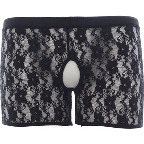 Male Underwear Sexy Sissy Lace Panties Mens Open Crotch Transparent Panties with Hole Erotic Panties for BDSM Adult Men Sex