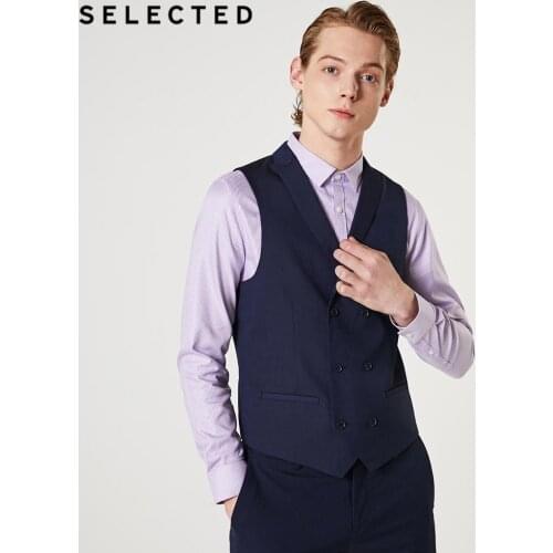 SELECTED Mens Pure Color Double-breasted Business Slim Fit Vest T|419334501