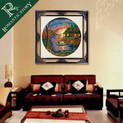 Romantic Story Night River View Villa Embroidery Cross Stitch Needlework Cross-Stitching sets Handmade Art DIY Home Decoration