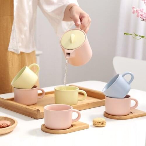 Six-pieces Coffee Cup Set European Ceramic Household Simple Afternoon Tea Set Candy-coloured Mark Mugs Porcelain Espresso Cup