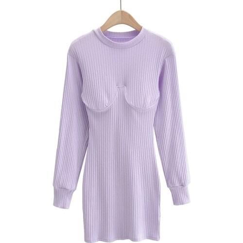 Spring and autumn new street fashion round neck solid color long-sleeved dress women, sexy tight bottoming dress women