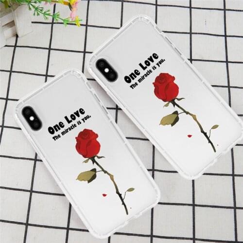 ONE LOVE Rose Flower Phone Case for iPhone 11 12 Mini Pro X XS XR Max 6 6S 7 8 Plus SE 2020 Airbag Anti-fall TPU Back Cover