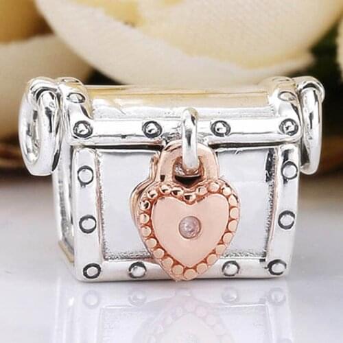 Original Treasure Box With A Rose Padlock Set 2019 CLUB Beads Fit 925 Sterling Silver Charm Bracelet Bangle Diy Jewelry