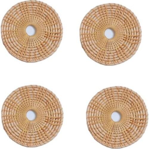 4 Pcs Rattan Coasters,Coasters for Drinks Braided Cup Coaster,Absorbent Handmade Braided Coaster,Heat Insulation Coaster