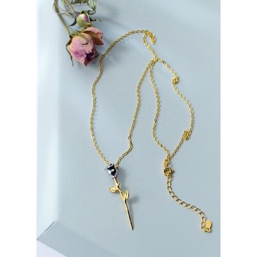 Rose Flower Pendants And Necklaces Silver 925 Gold Color O Chain On The Neck Fine Jewelry For Woman Choker Accessories Fashion