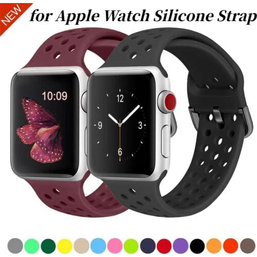 ZH Silicone Strap Compatible with Apple watch 6 SE 5 4 44mm 40mm Sports breathable bracelet strap for iwatch 3 2 42mm 38mm Band