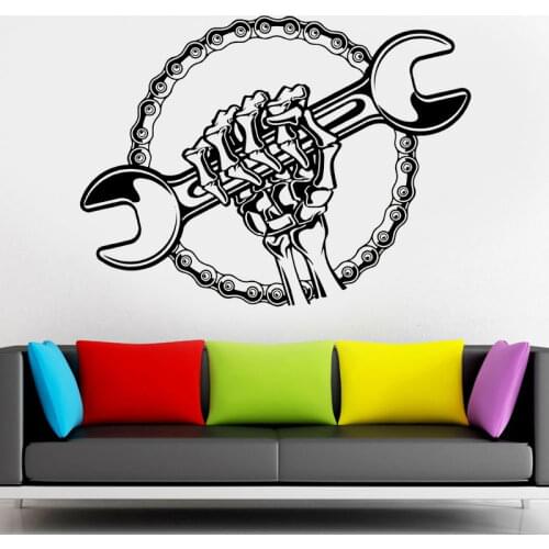 Repair Shop Wall Stickers Car Service Garage Words Sign Wrench Crossed Engine Removable Home Decoration Vinyl Wall Decals S288