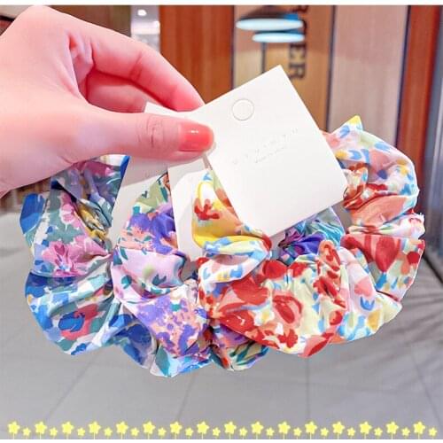 New Women Girls Elegant Print Flower Scrunchie Elastic Hair Bands Ponytail Holder Headband Rubber Bands Fashion Hair Accessories